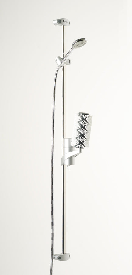 Aglaja Duschsystem standard mit Massagebürste weiss, Brause und Schlauch