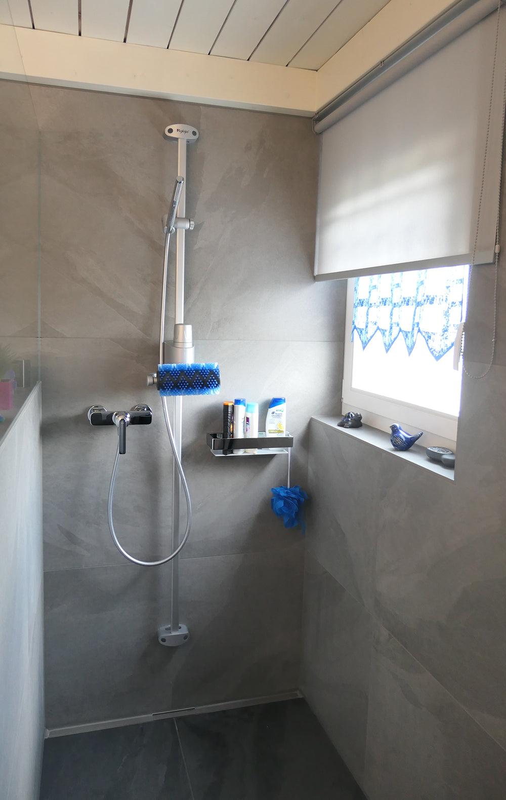 grosszügiger Duschbereich mit Massagedusche